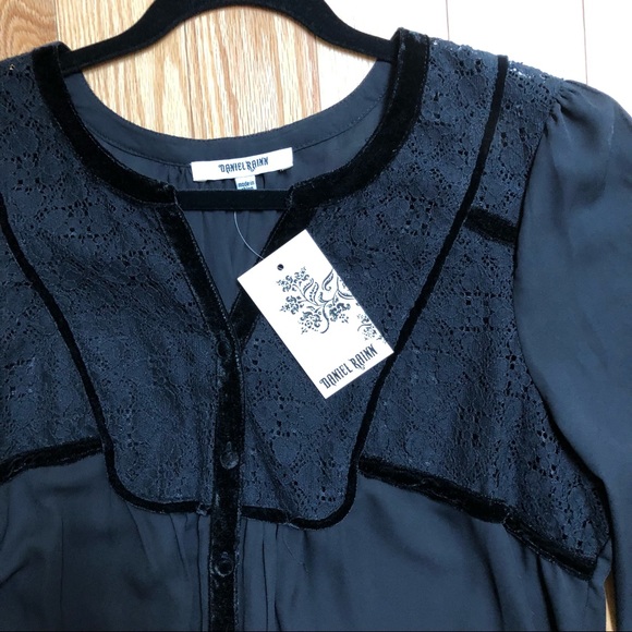 NWT Anthropologie Daniel Rainn Black Sheer Top with Velvet Detail (Size L) - Picture 3 of 9
